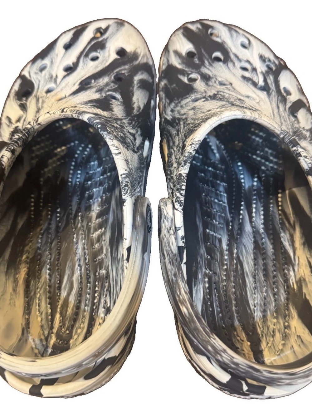 Crocs Big Kid Size J4 Unisex Classic Marbled Clog White And Black - Picture 5 of 11